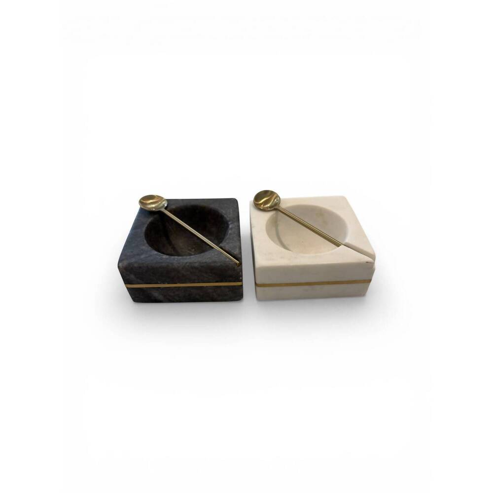 NEW ZODAX marble square salt & pepper bowls in black & white set